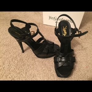 YSL TRIBUTE SANDALS IN PRINTED CROCODILE